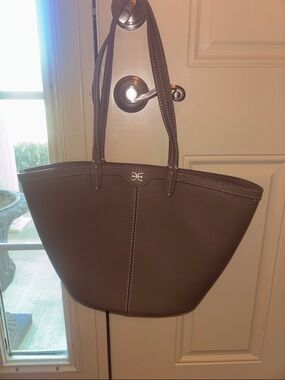 Sam Edelman Taupe Leather Tote with Contrast Stitching